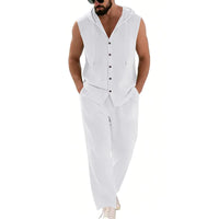 Men's Casual Linen Hooded Sweater & Pants Set