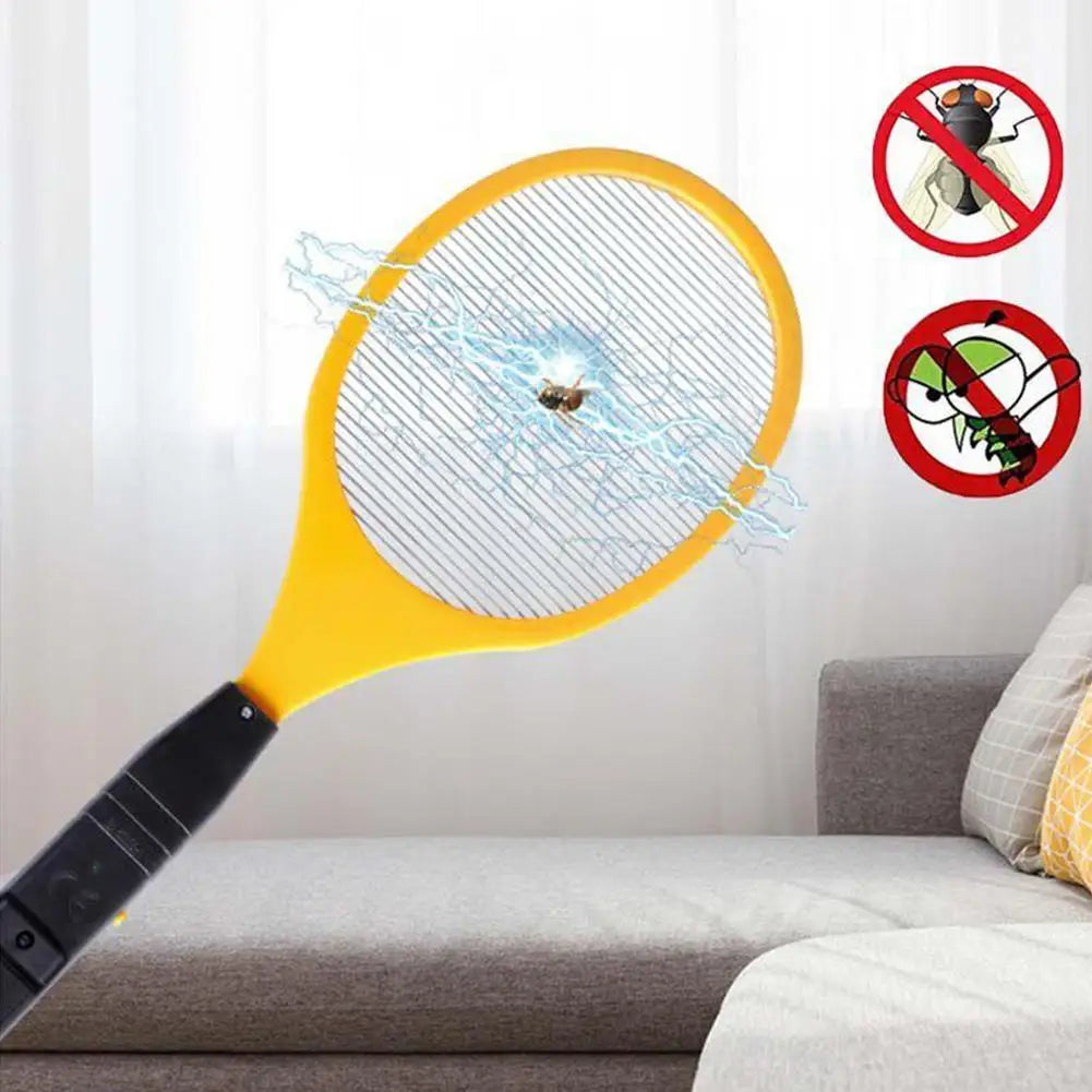 1pc Yellow Electric Mosquito Swatter Steel Mesh Stripes 1500-2000V High Voltage Powerful Shoc Kitchen Home Camping