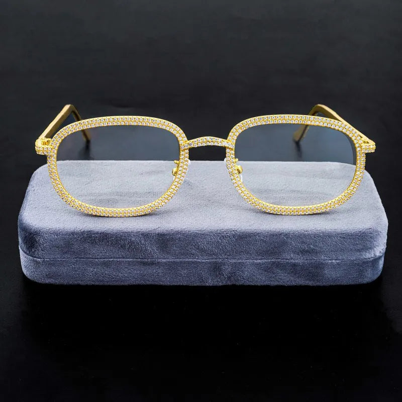 Trendy Bling 5A Zircon Sun Glasses Women Men INS 2022 Jewelry Brass Plated White Gold Iced Out Sunglasses Ordinary Lenses Gift