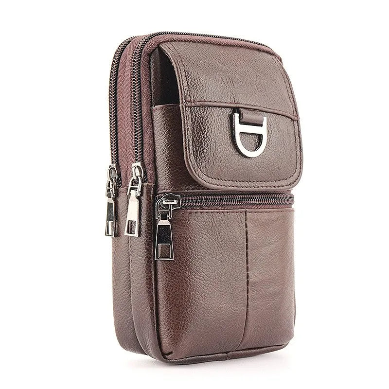 Men's leather waist bag - Large capacity mobile phone belt bag - Outdoor work backpack, sports hiking bag portable crossbody bag