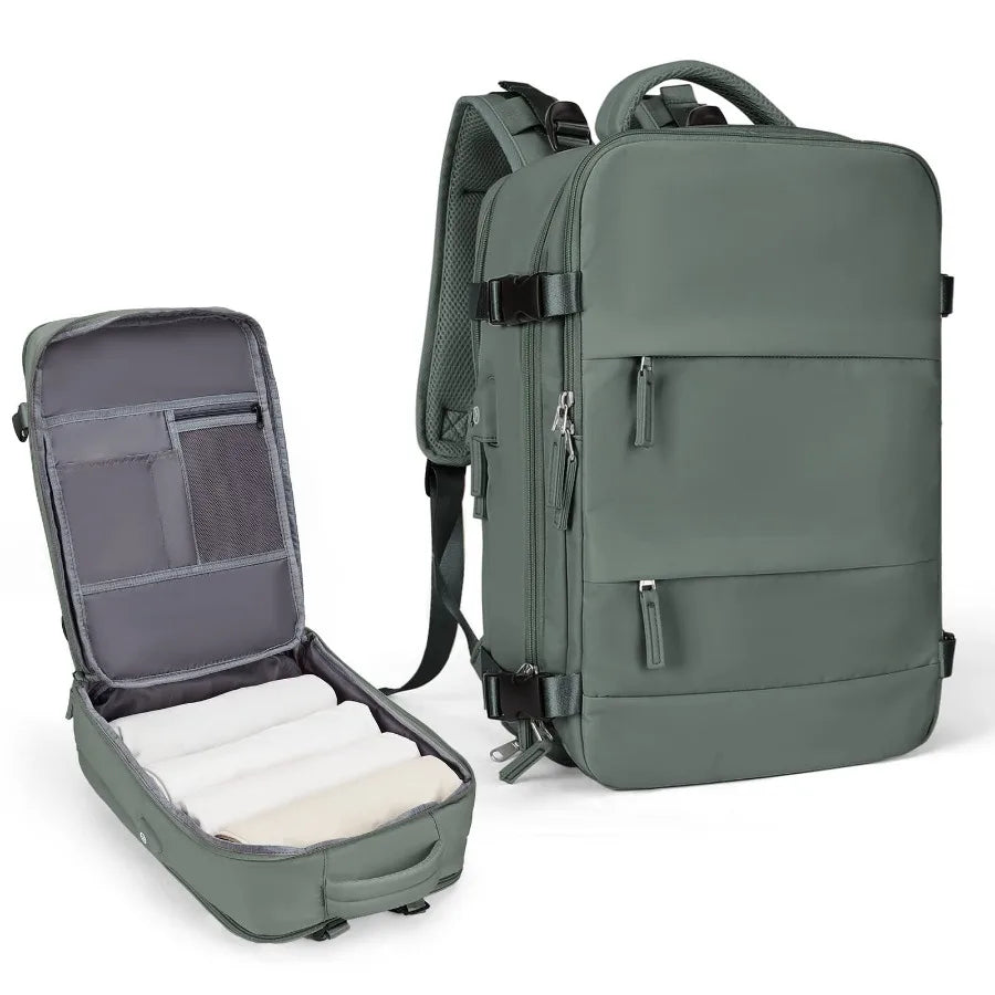 【New Arrival】Black Travel Backpack with USB Charging Port, Large Capacity Carry-On Luggage Bag for Men Women, Water-Resistant Laptop Backpack for Business Work Weekender Trip