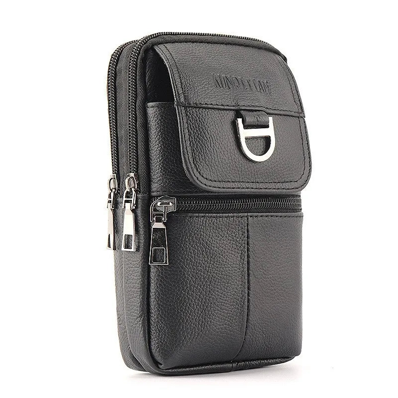 Men's leather waist bag - Large capacity mobile phone belt bag - Outdoor work backpack, sports hiking bag portable crossbody bag