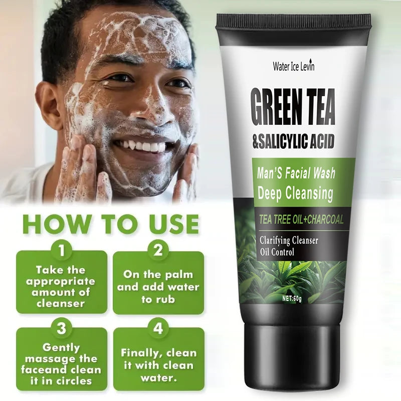 Oil Control Men Facial Cleanser With Salicylic Acid Green Tea Remove Blackheads Deep Purify Skin Shrink Pores Face Wash