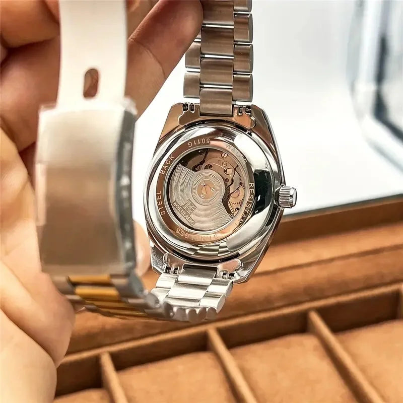 Aokulasic Men's Automatic Mechanical Watch, Semi-Hollow Sphere Design, High Aesthetic Appeal, Cool and Popular Watch for Men, Moon Phase Pointer, Party Fashion Watch, Daily Clothing Accessory, Stylish and Exquisite Watch, Birthday Gift