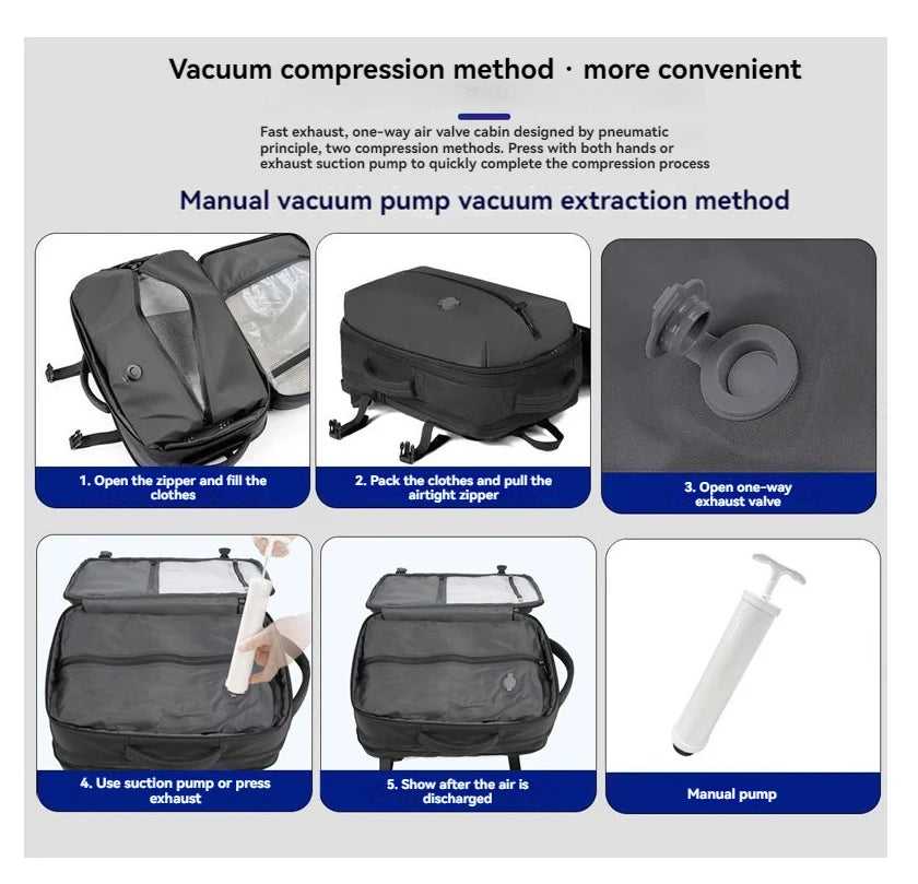 Vacuum leisure backpack for men and women, large capacity waterproof computer bag, backpack, multifunctional luggage, business t
