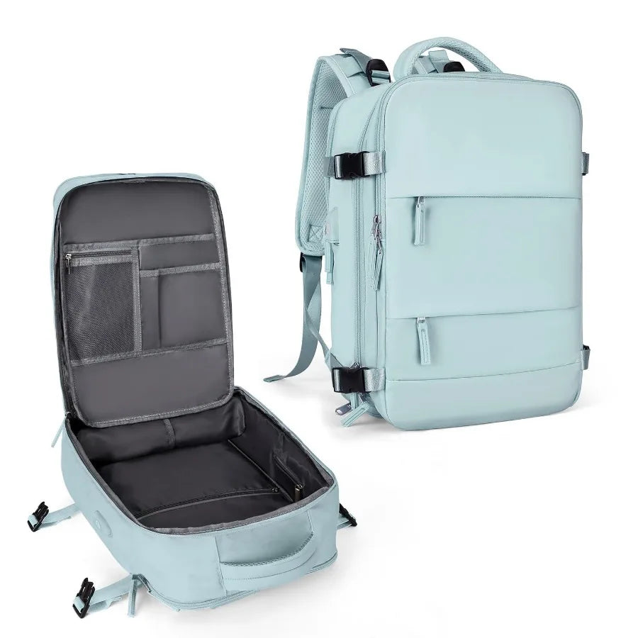 【New Arrival】Black Travel Backpack with USB Charging Port, Large Capacity Carry-On Luggage Bag for Men Women, Water-Resistant Laptop Backpack for Business Work Weekender Trip