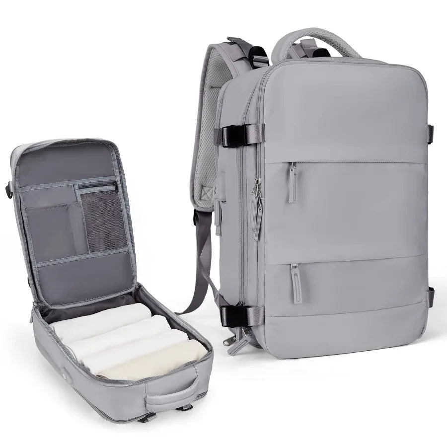 【New Arrival】Black Travel Backpack with USB Charging Port, Large Capacity Carry-On Luggage Bag for Men Women, Water-Resistant Laptop Backpack for Business Work Weekender Trip