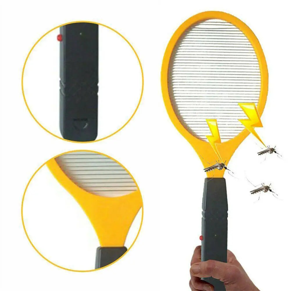 1pc Yellow Electric Mosquito Swatter Steel Mesh Stripes 1500-2000V High Voltage Powerful Shoc Kitchen Home Camping