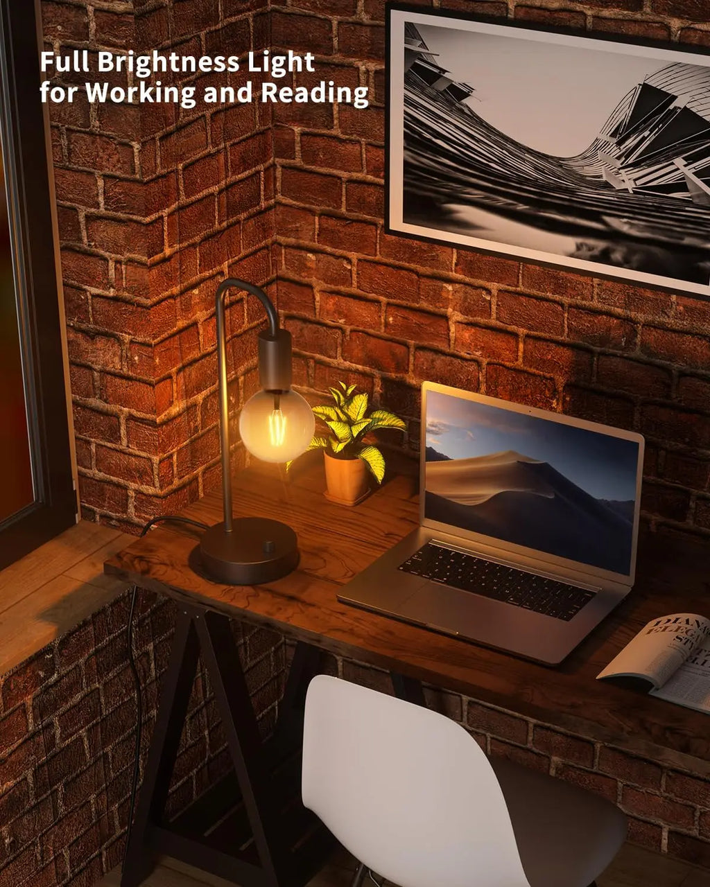 Fully Dimmable Bedside Lamp with Warm Light, Modern Nightstand Lamp for Bedroom, Living Room, Office, Bulb Included