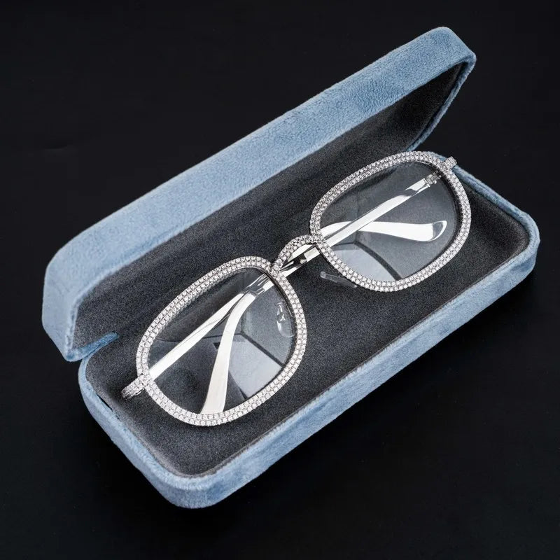 Trendy Bling 5A Zircon Sun Glasses Women Men INS 2022 Jewelry Brass Plated White Gold Iced Out Sunglasses Ordinary Lenses Gift