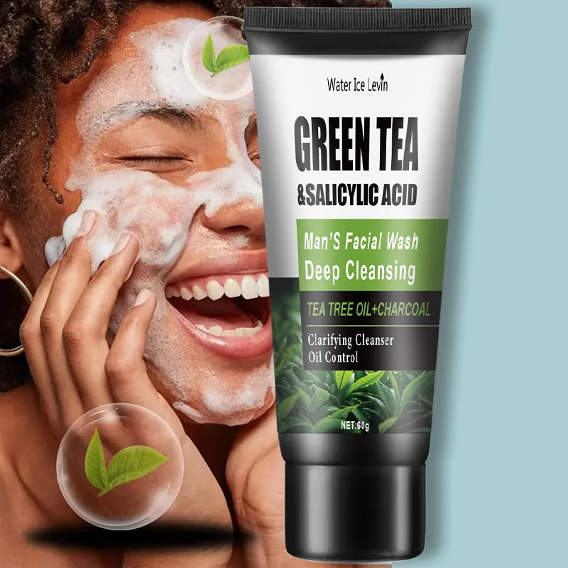 Oil Control Men Facial Cleanser With Salicylic Acid Green Tea Remove Blackheads Deep Purify Skin Shrink Pores Face Wash