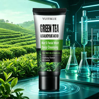 Oil Control Men Facial Cleanser With Salicylic Acid Green Tea Remove Blackheads Deep Purify Skin Shrink Pores Face Wash