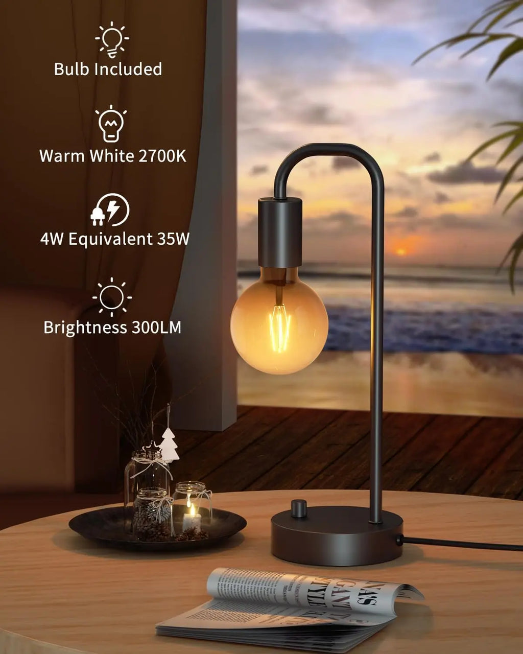 Fully Dimmable Bedside Lamp with Warm Light, Modern Nightstand Lamp for Bedroom, Living Room, Office, Bulb Included