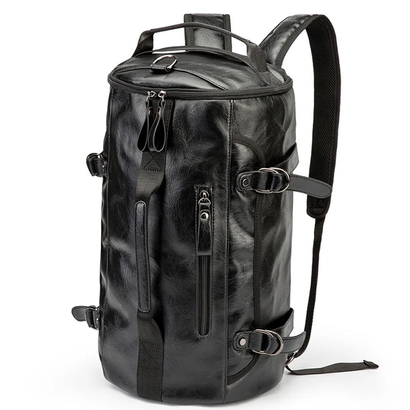 Men Leather Bucket Backpack Multifunctional Travel Bag Large Capacity Luggage Male Backpacks Travel Shoulder Bags XA607ZC
