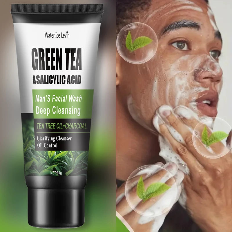 Oil Control Men Facial Cleanser With Salicylic Acid Green Tea Remove Blackheads Deep Purify Skin Shrink Pores Face Wash