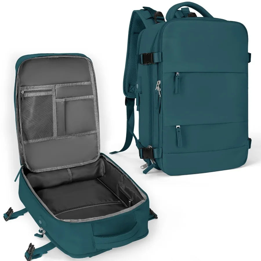 【New Arrival】Black Travel Backpack with USB Charging Port, Large Capacity Carry-On Luggage Bag for Men Women, Water-Resistant Laptop Backpack for Business Work Weekender Trip