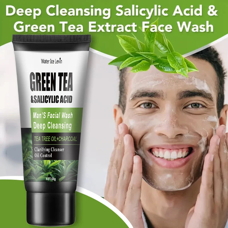 Oil Control Men Facial Cleanser With Salicylic Acid Green Tea Remove Blackheads Deep Purify Skin Shrink Pores Face Wash