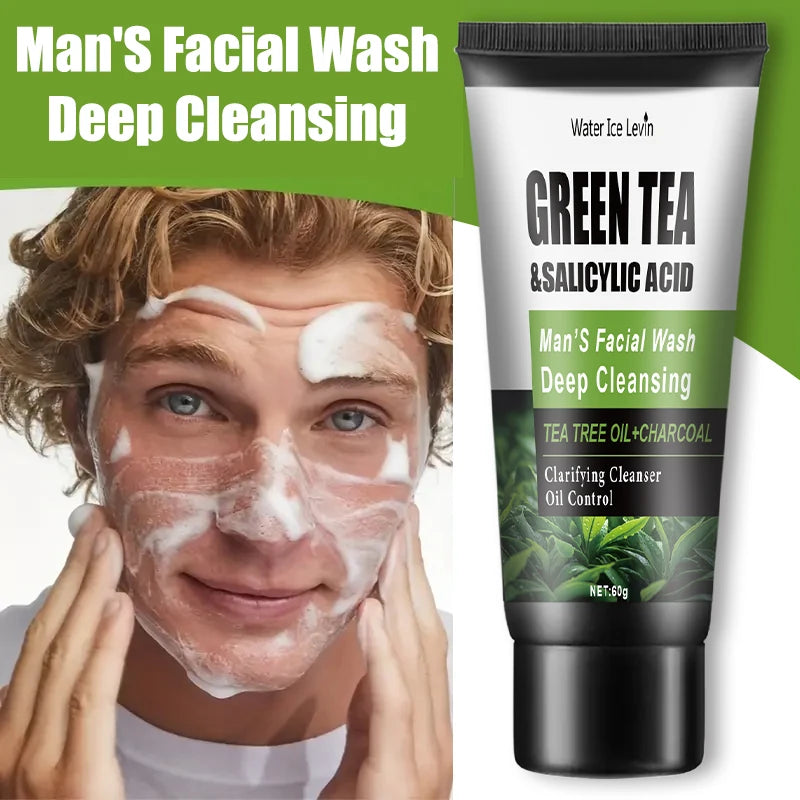 Oil Control Men Facial Cleanser With Salicylic Acid Green Tea Remove Blackheads Deep Purify Skin Shrink Pores Face Wash