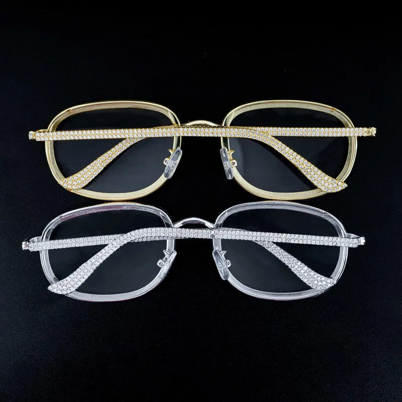 Trendy Bling 5A Zircon Sun Glasses Women Men INS 2022 Jewelry Brass Plated White Gold Iced Out Sunglasses Ordinary Lenses Gift