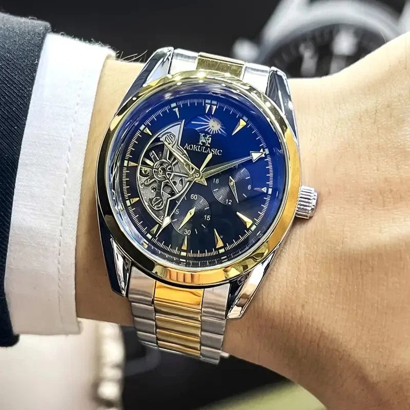 Aokulasic Men's Automatic Mechanical Watch Moon Phase